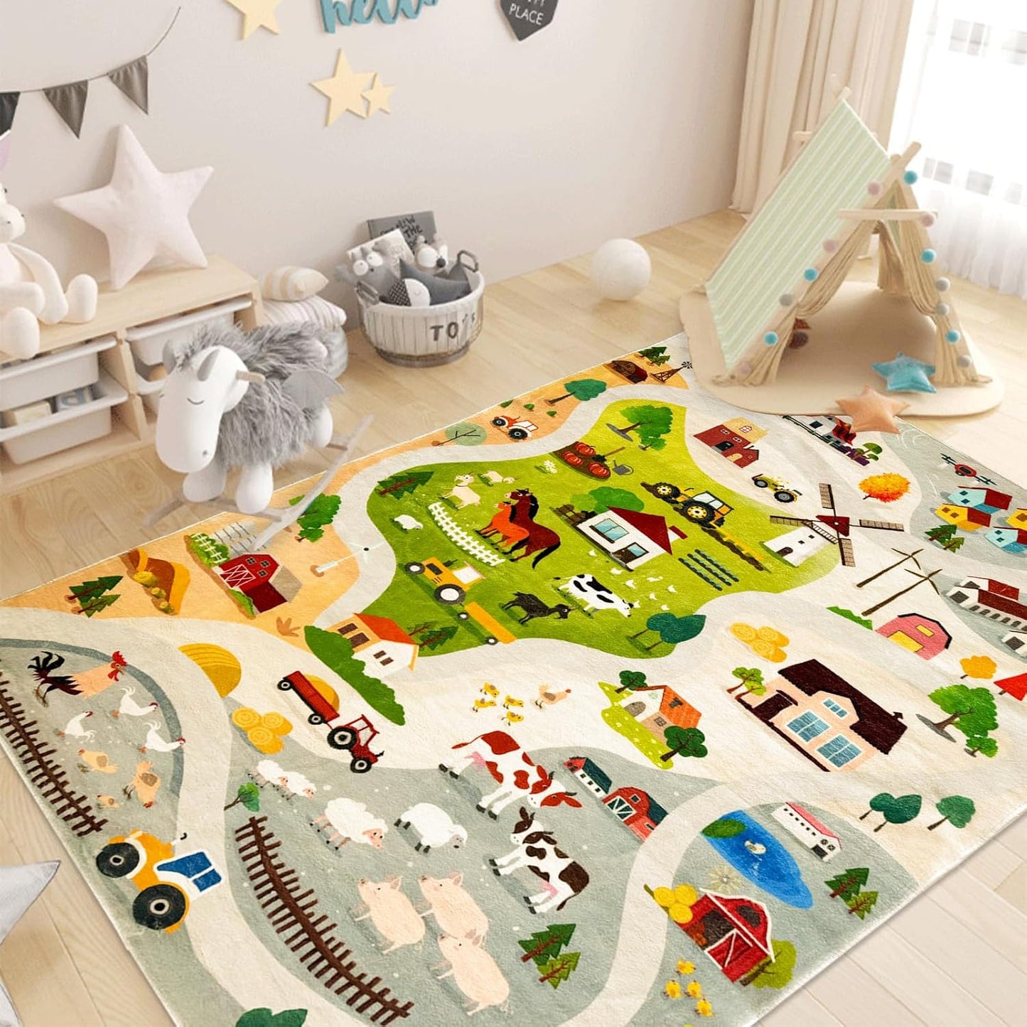 Alfombra de animales de granja para niños 4x6ft dormitorio