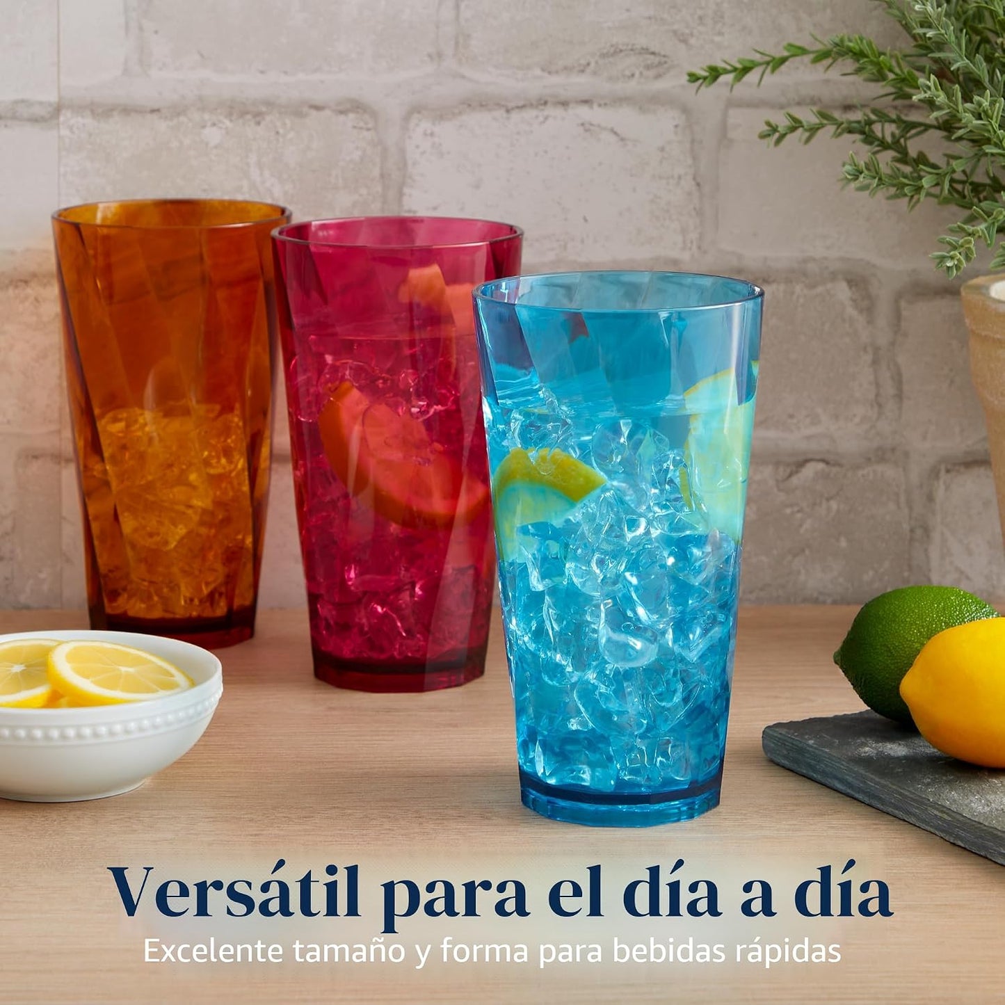 Vasos plástico reutilizables 20oz set 8 sin BPA fabricados EE.UU.