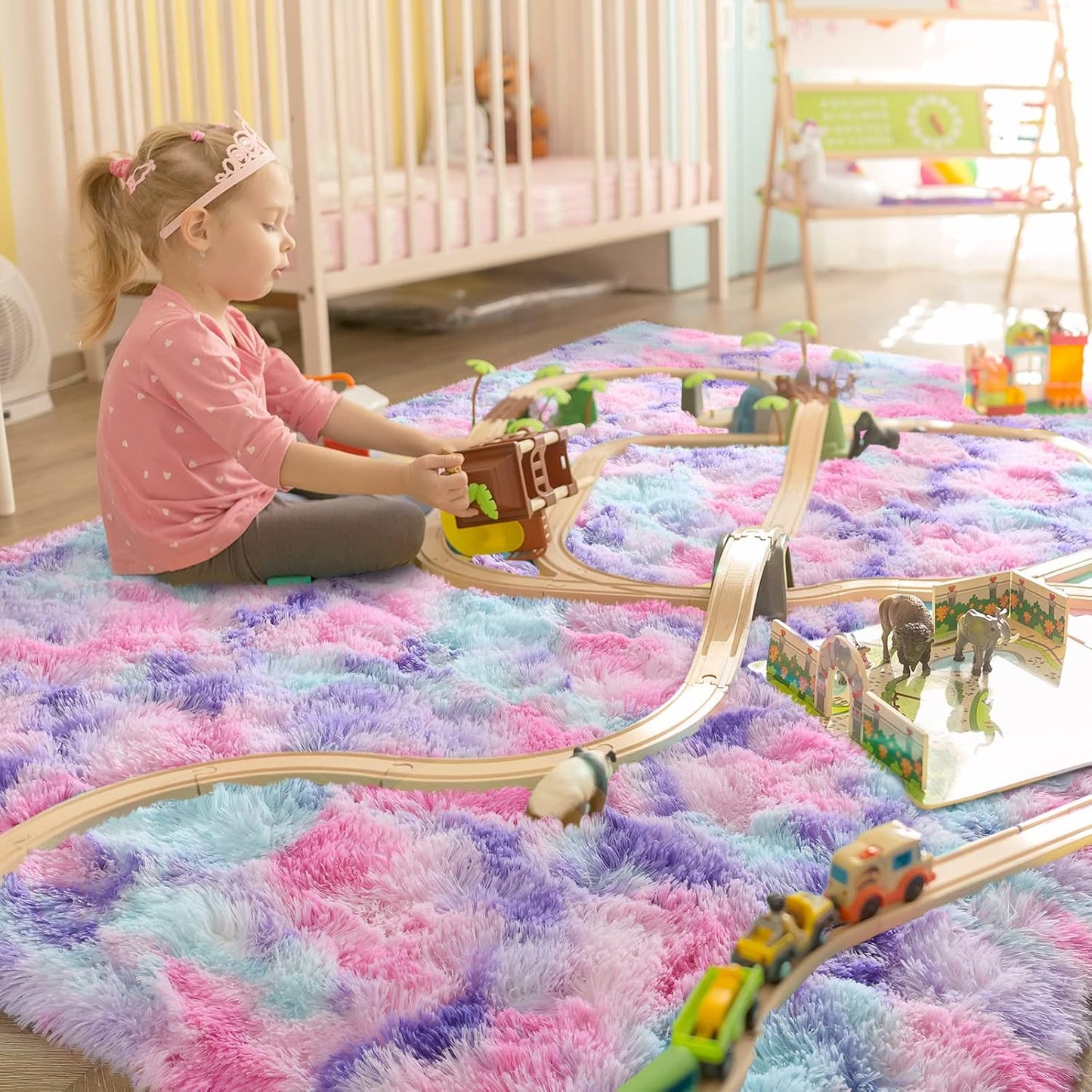 Alfombra suave arcoíris para dormitorio niños 4x6ft