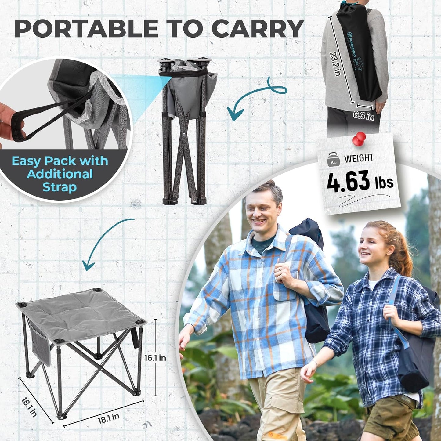 Taburete Campamento Extragrande Otomán Plegable 18.1"
