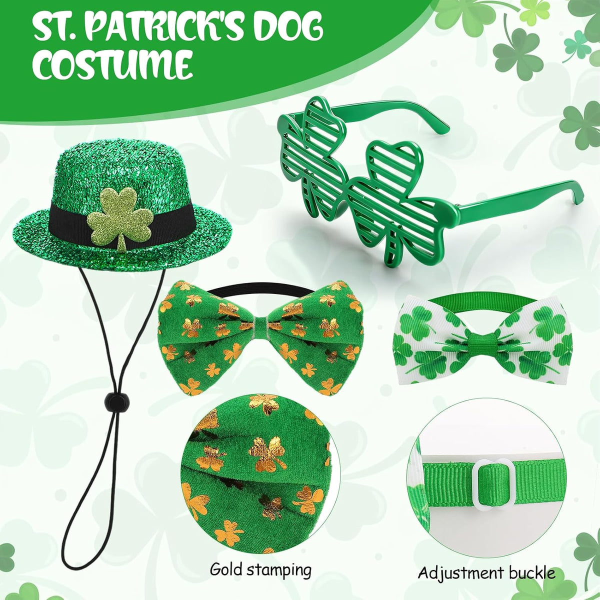 4 Disfraces San Patricio para Perro y Gato Ropa Verde Trébol