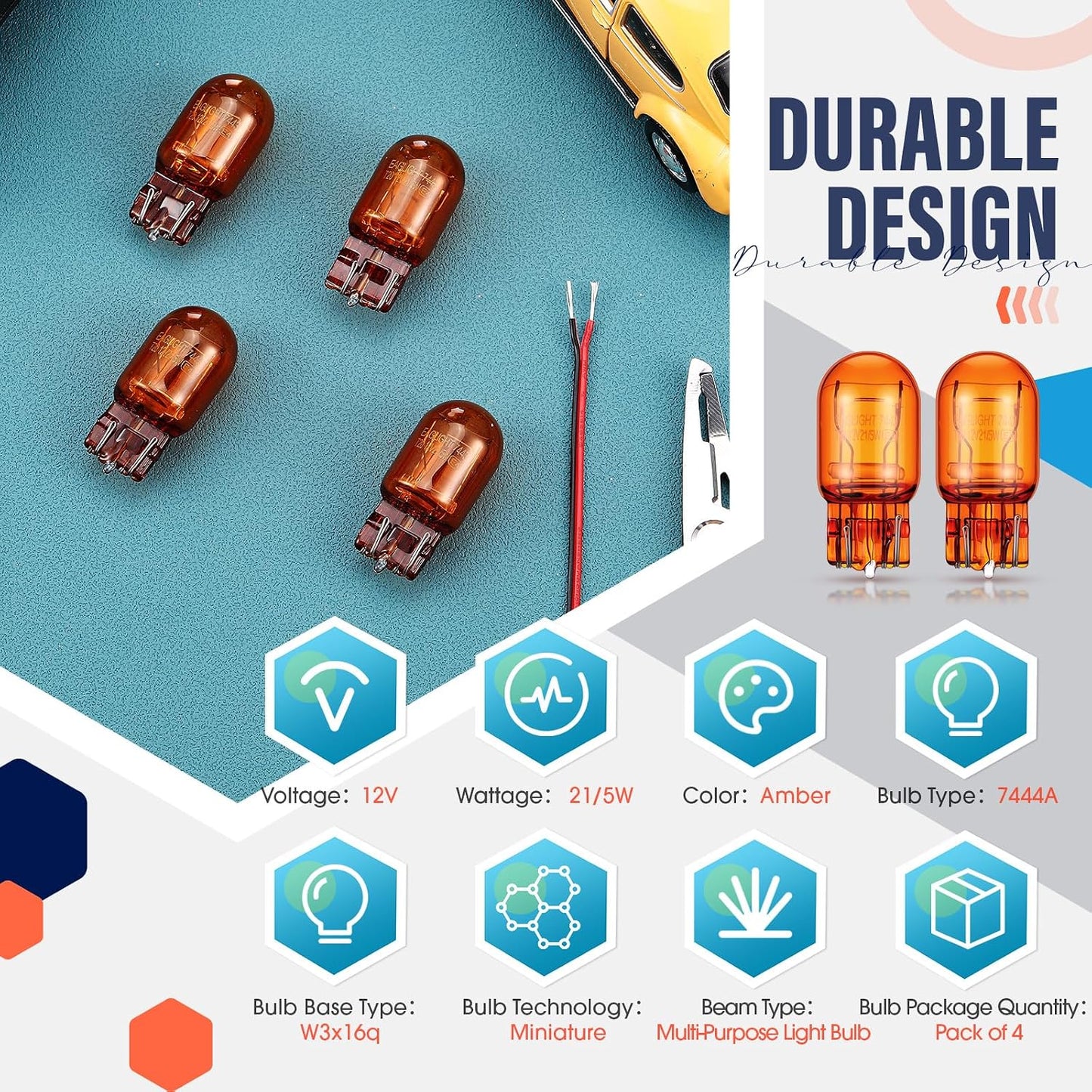4 Bombillas LED T20 12v 21/5w Ámbar para Vehículo