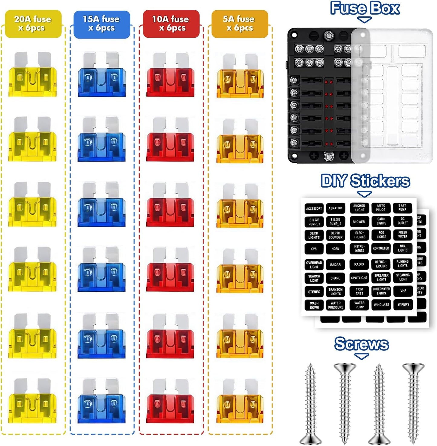 Bloque fusibles marino 12 vías LED impermeable 12 circuitos