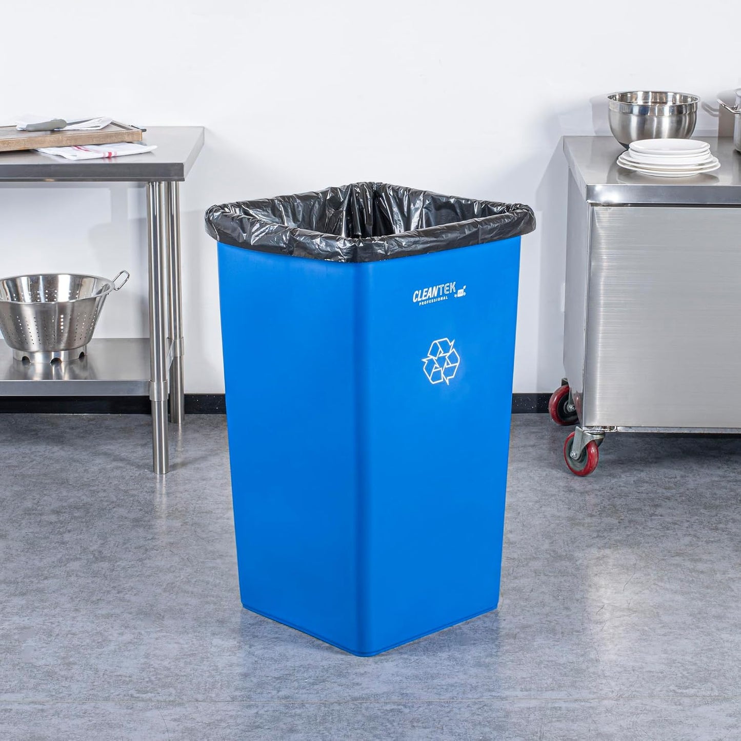 Bote basura plástico azul 50gal 1 cesta cuadrada comercio