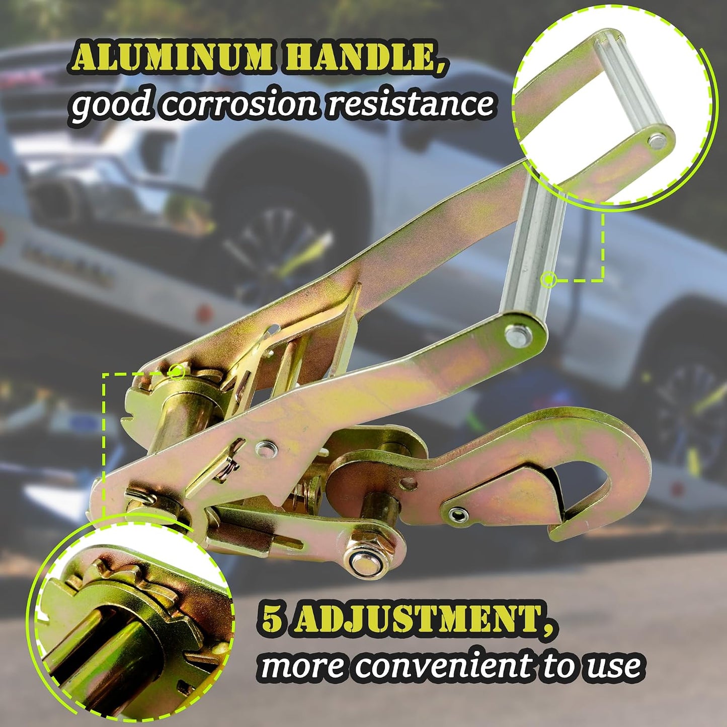 4 Correas Amarre Auto 2x96" 3300lb Ajustables