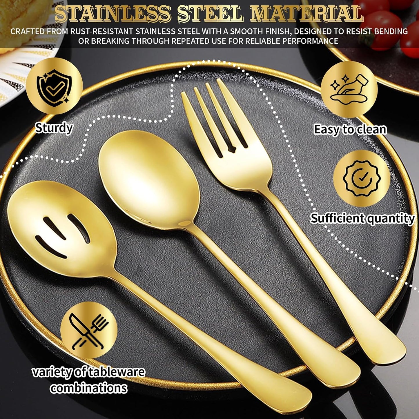Set 32 Utensilios Acero Inox para Servir Dorado