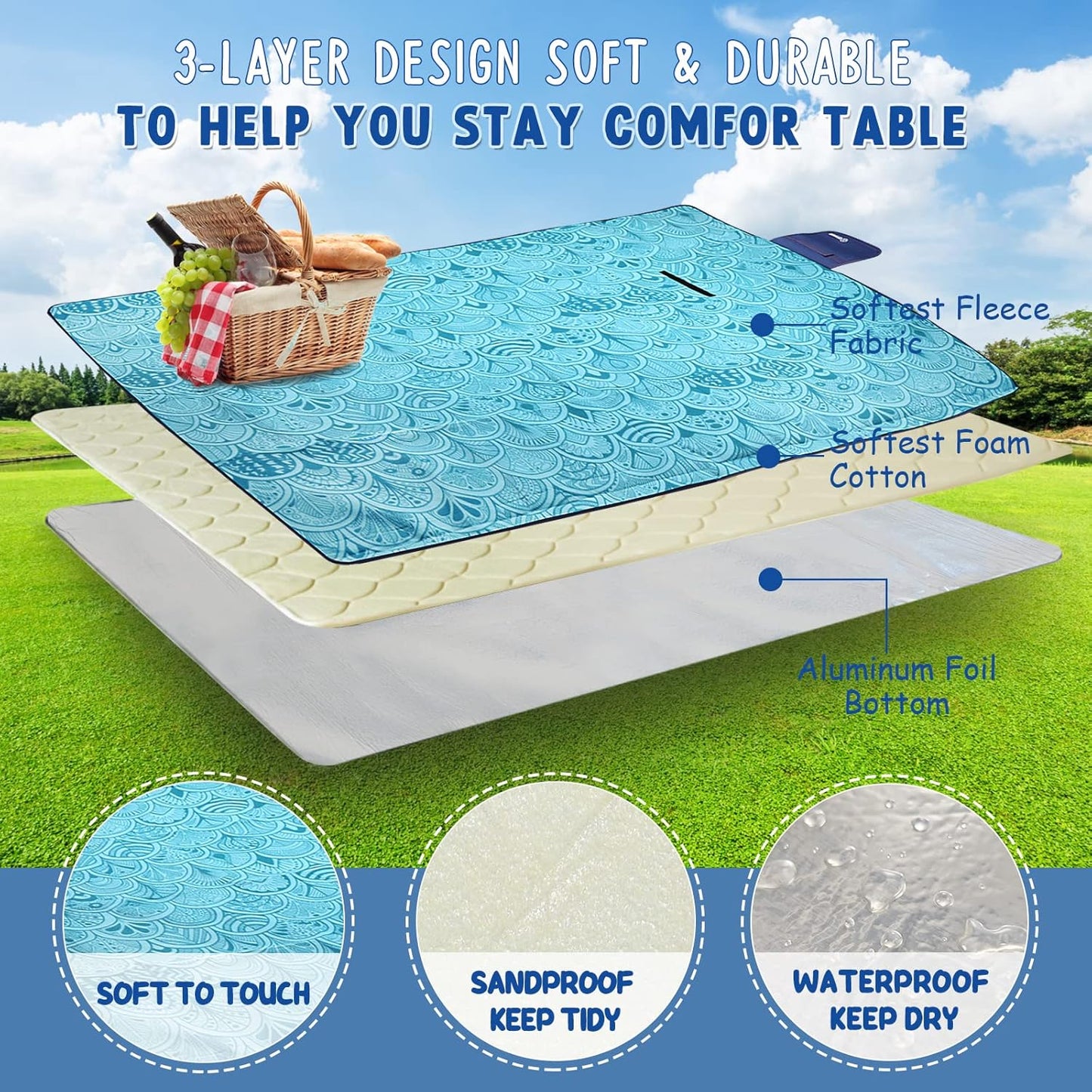 Manta picnic impermeable extra grande para acampar