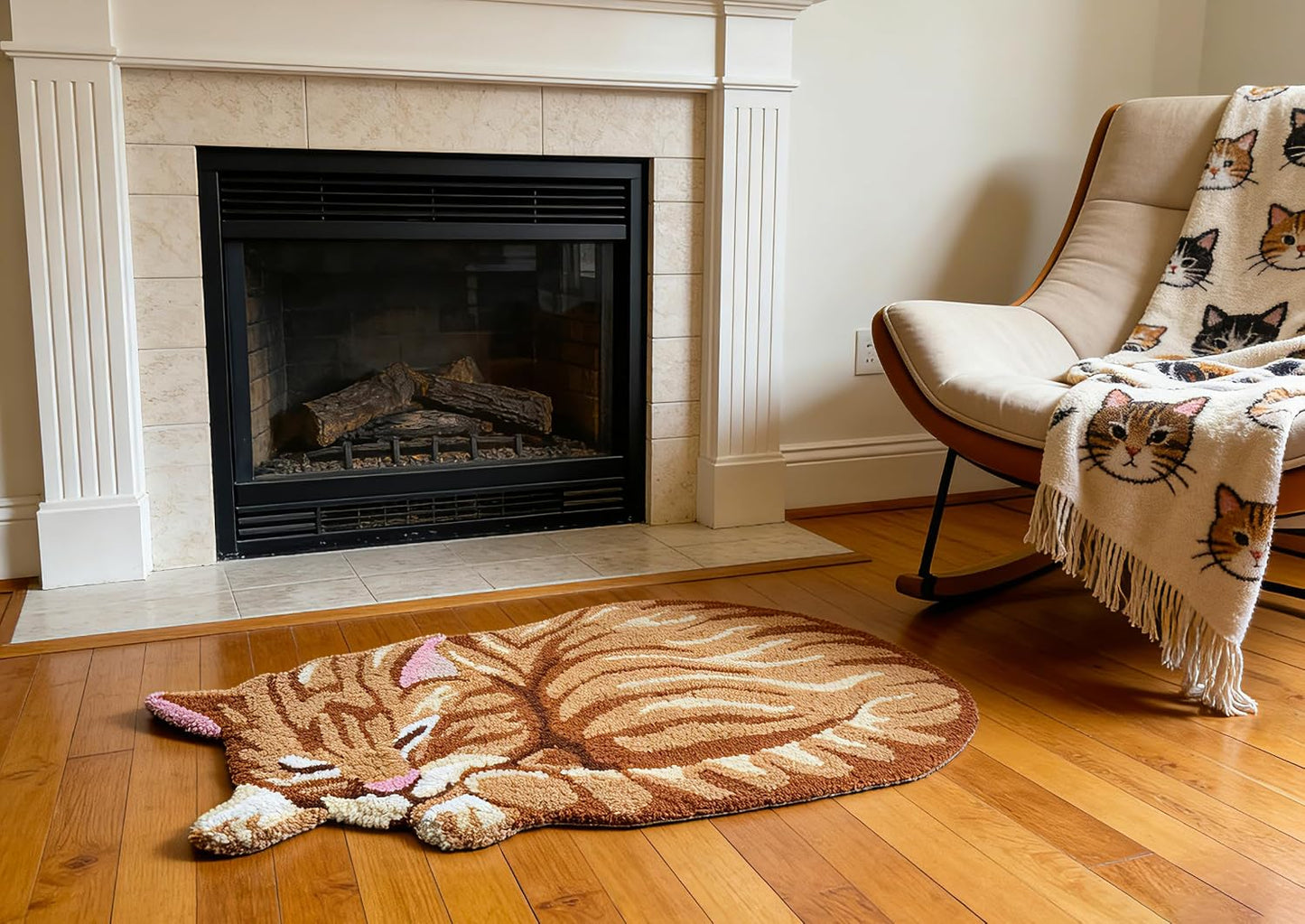 Alfombra gato tejida a mano 35x17pulg decoración