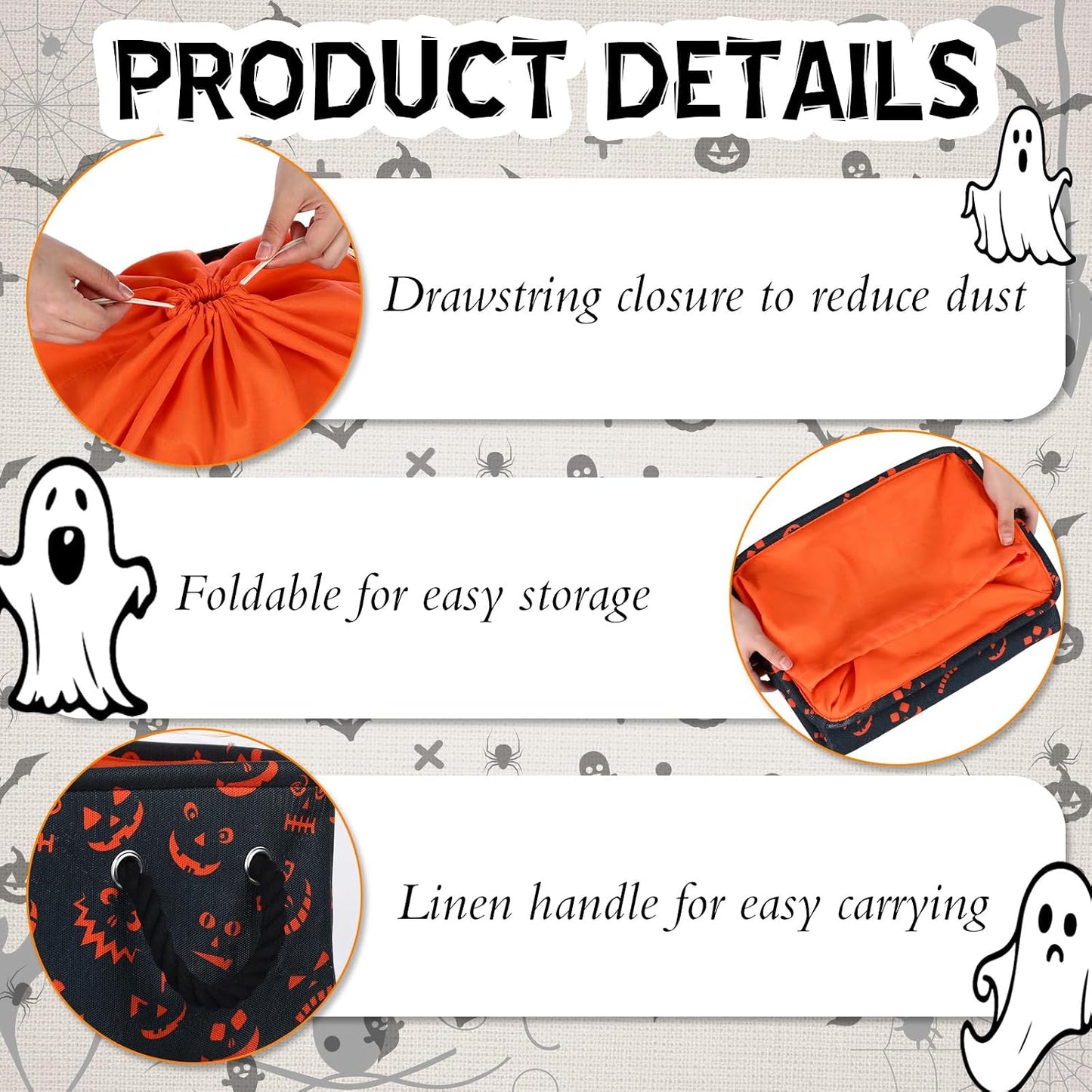 Cesta Halloween espeluznante plegable con asa y cierre