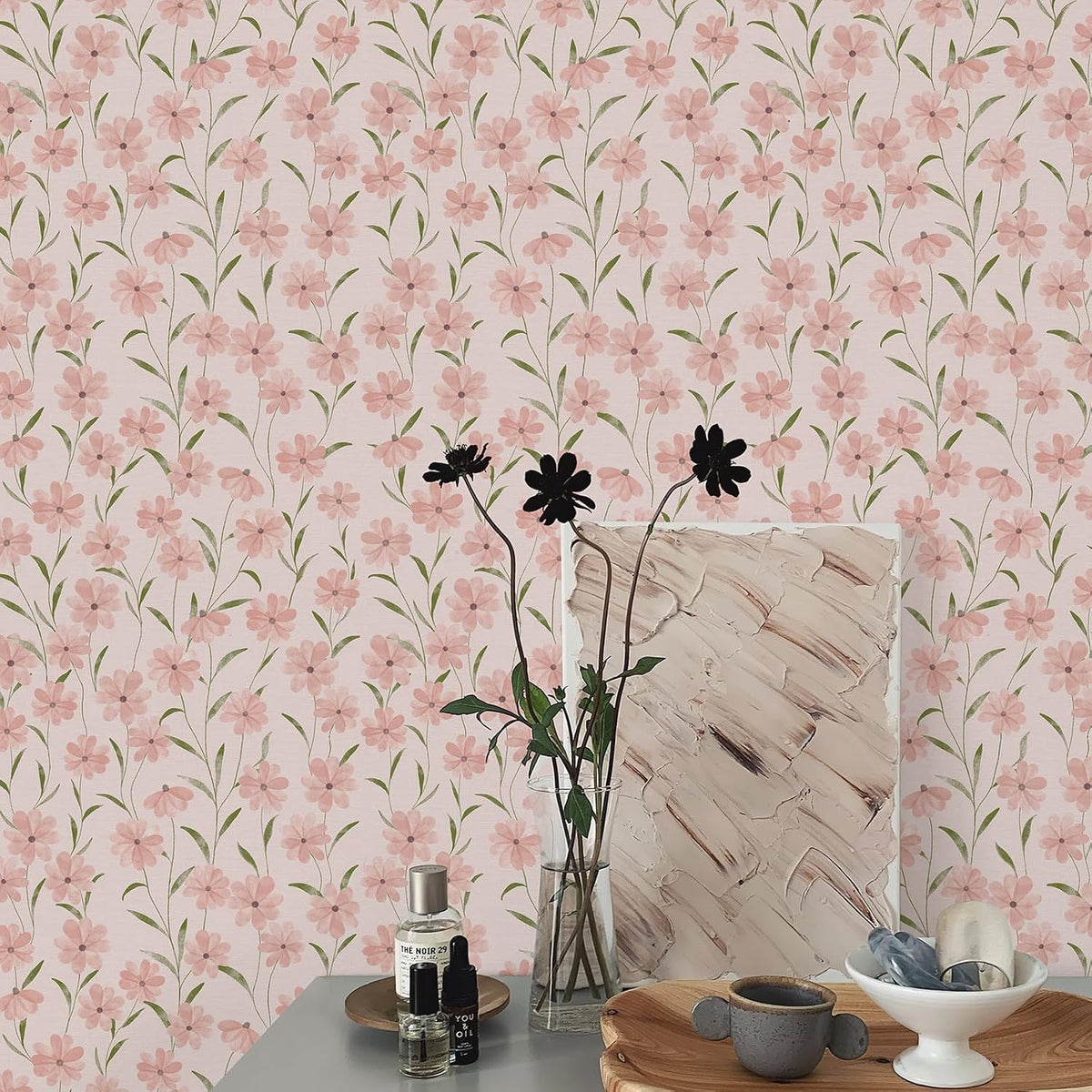 Papel tapiz floral rosa 17.3x800pulg autoadhesivo impermeable