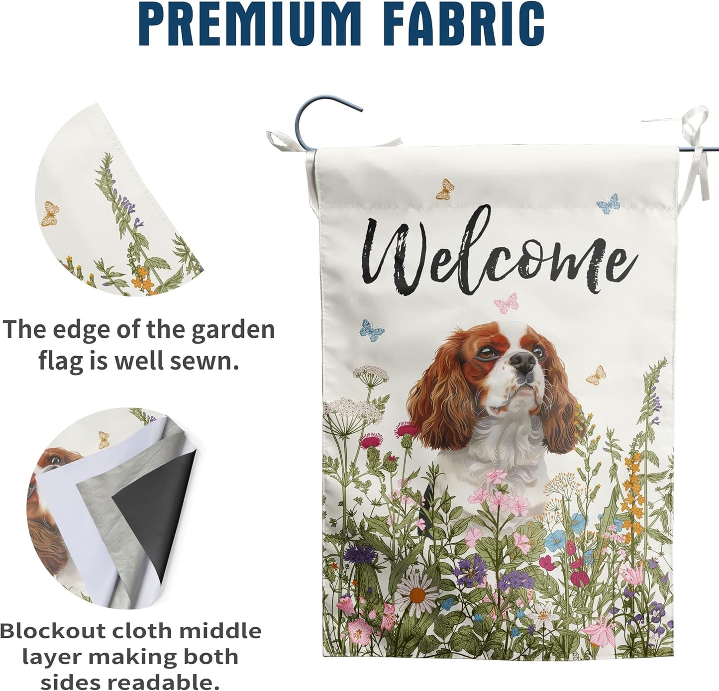 Bandera jardín floral perro Cavalier King Charles