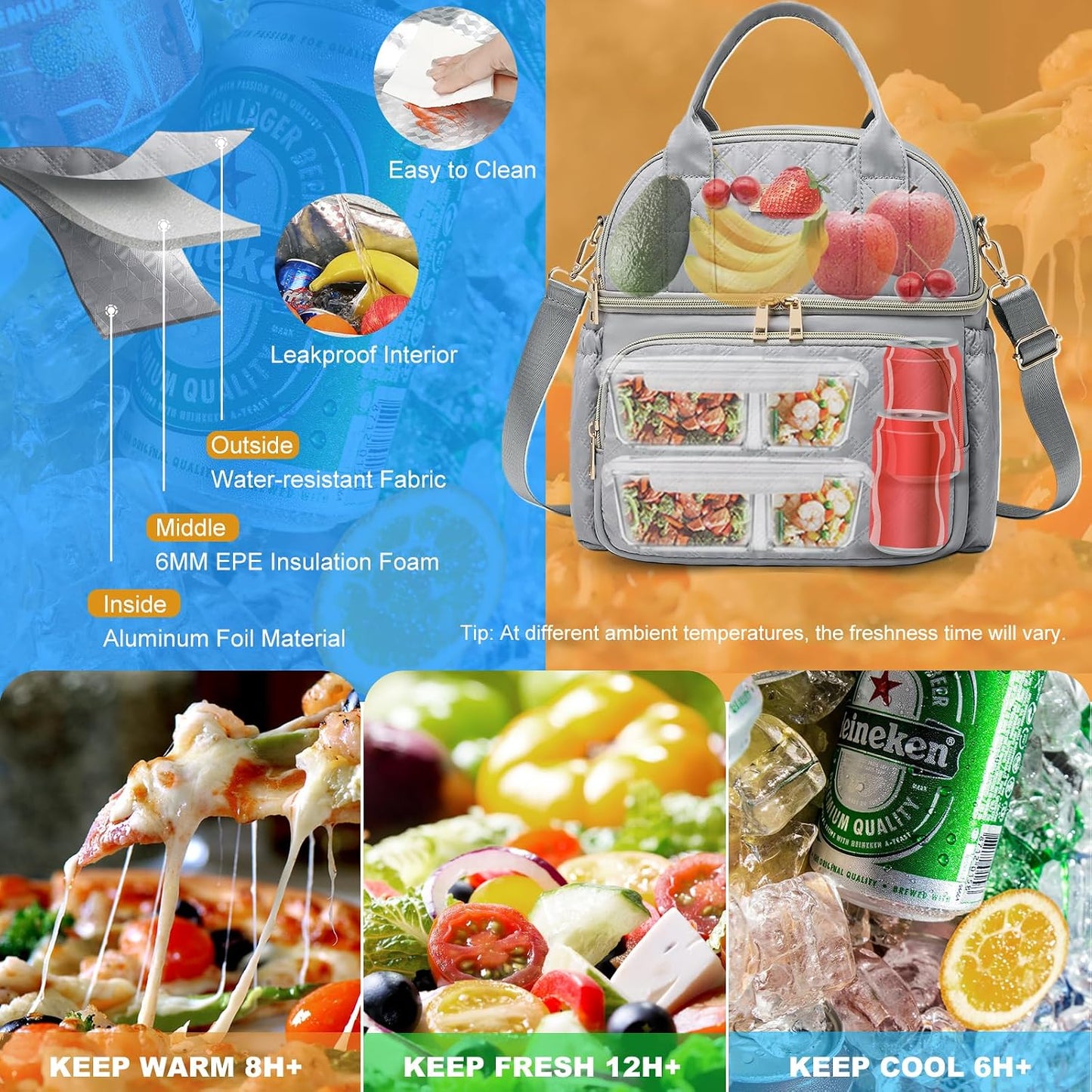 Bolsa almuerzo térmica doble compartimento a prueba de fugas