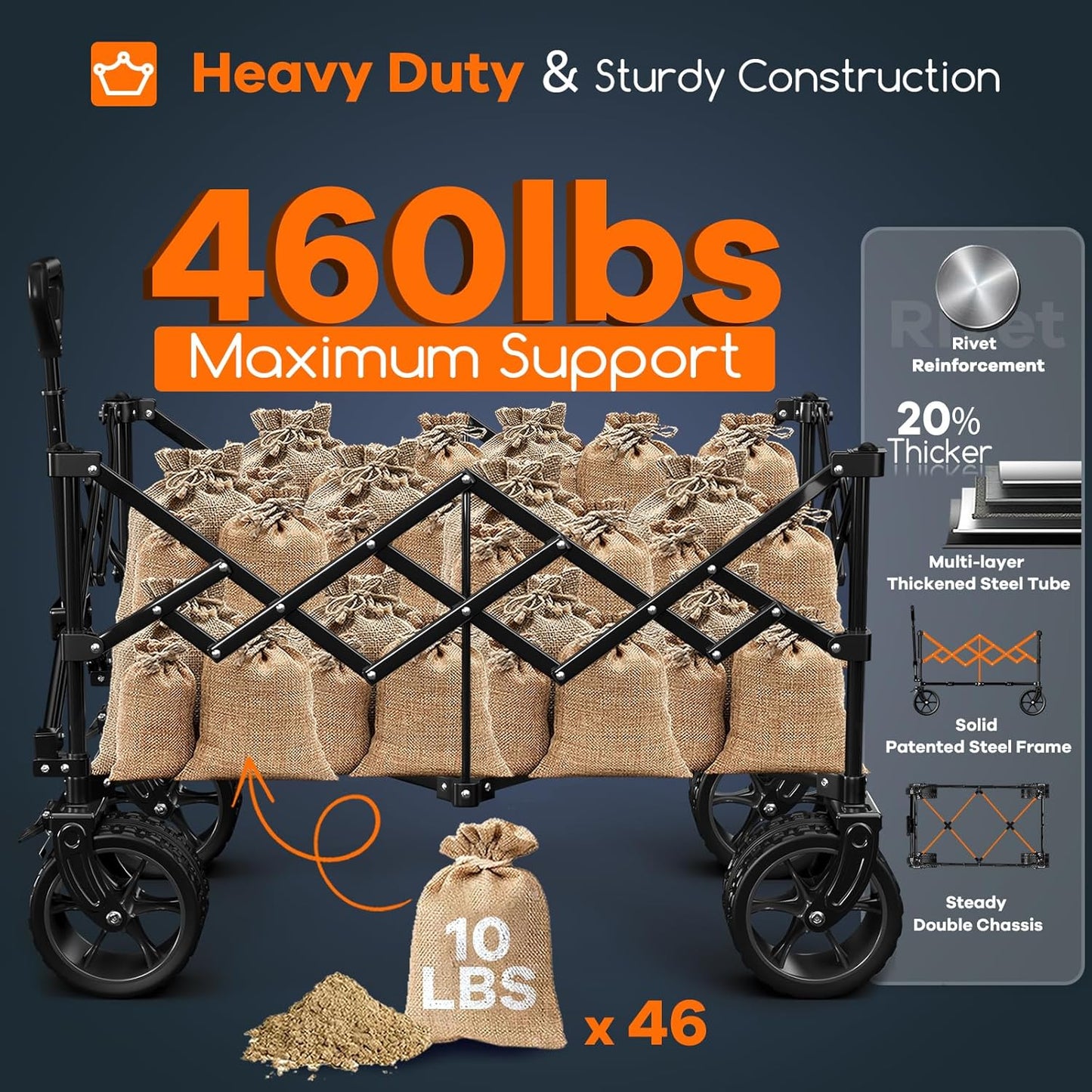 Carro plegable 220L 460lb ruedas todo terreno utilitario