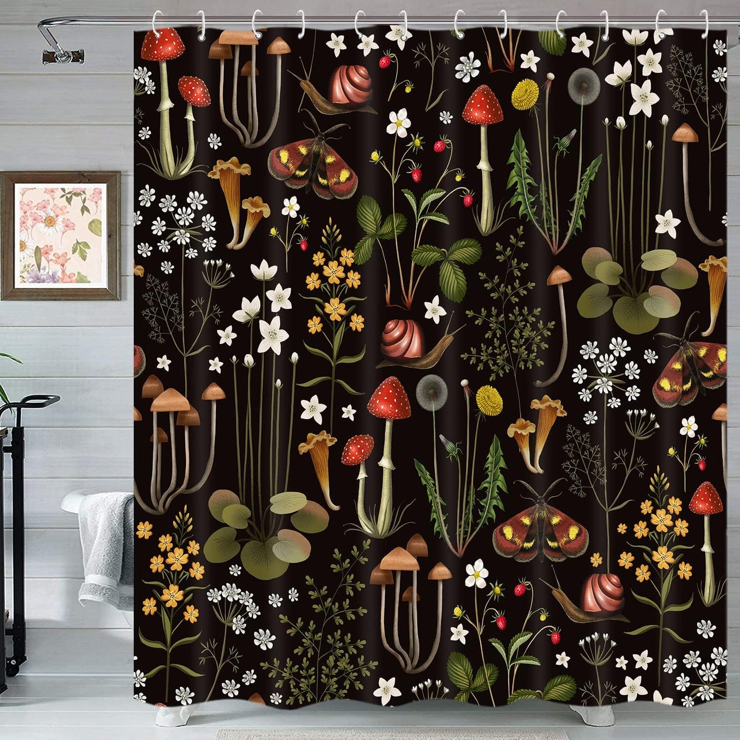 Cortina ducha retro hongos hadas flores 72x72pulg