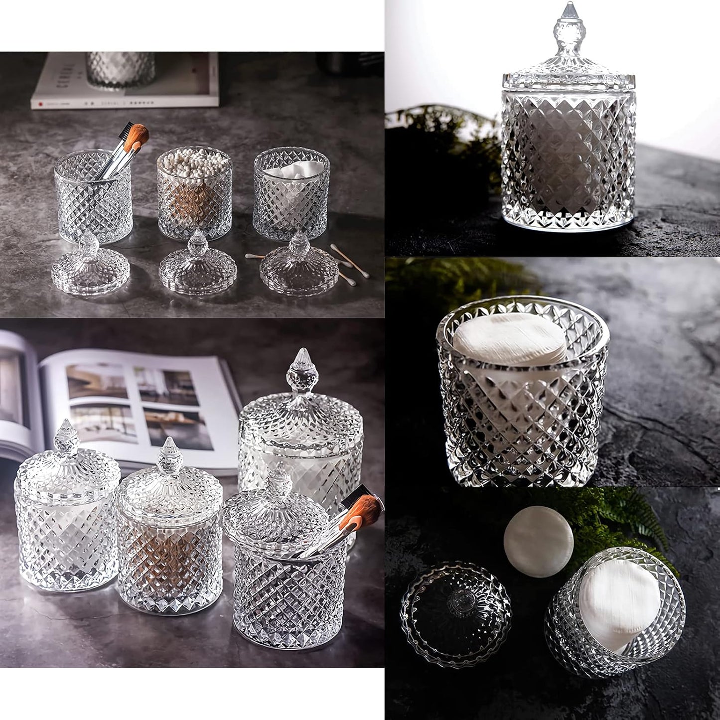 2 Tarros Vidrio Grueso con Tapa para Organizar Baño