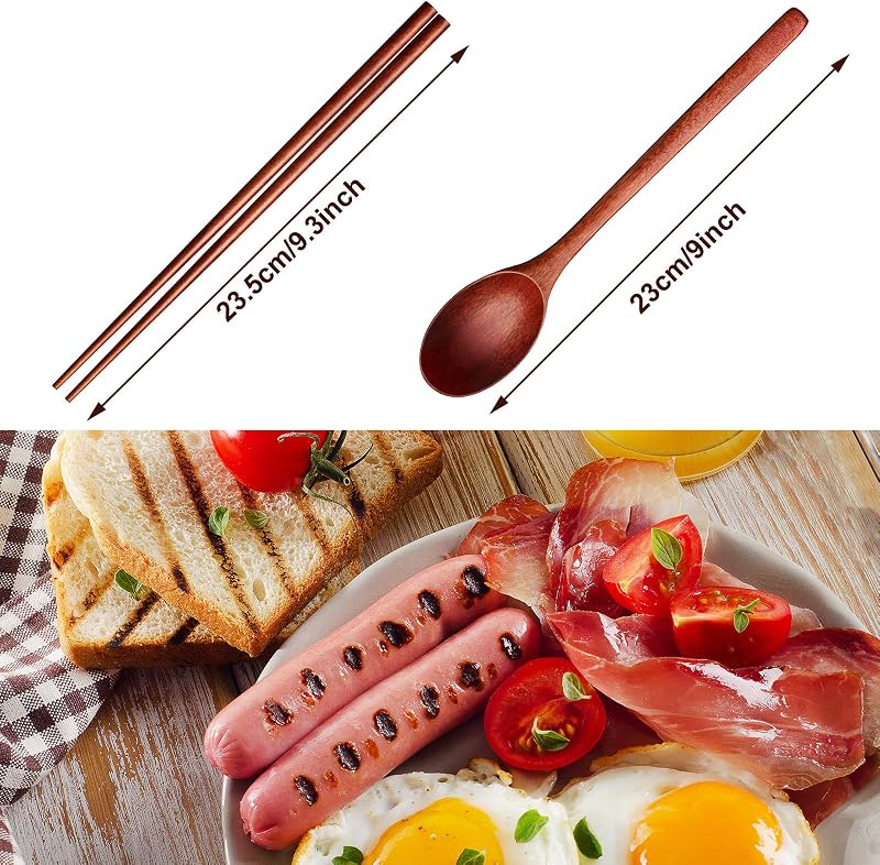 Juego cuchara palillos madera 9.3pulg reutilizables