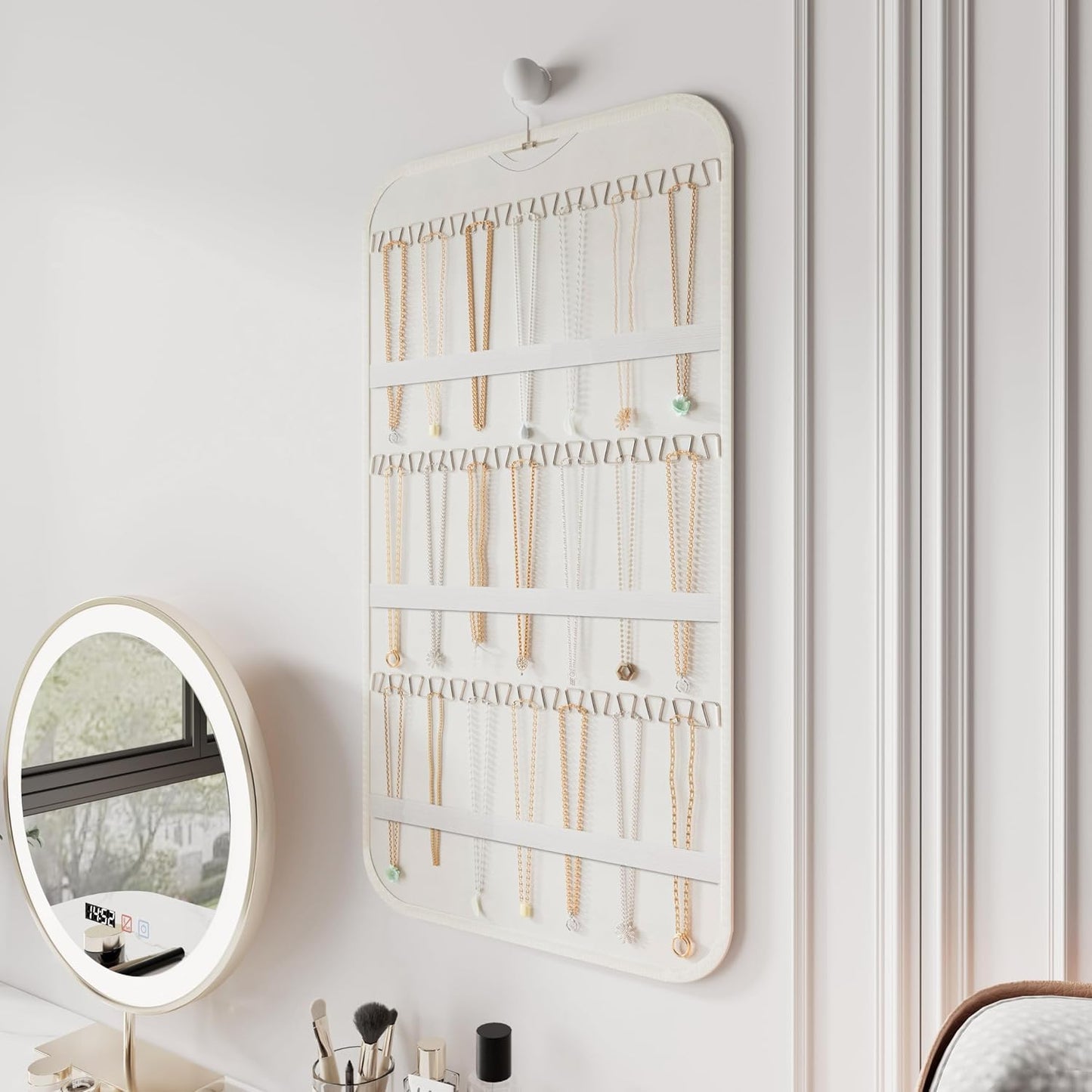 Organiz. colgante joyas 36 ganchos 40 bolsillos blanco