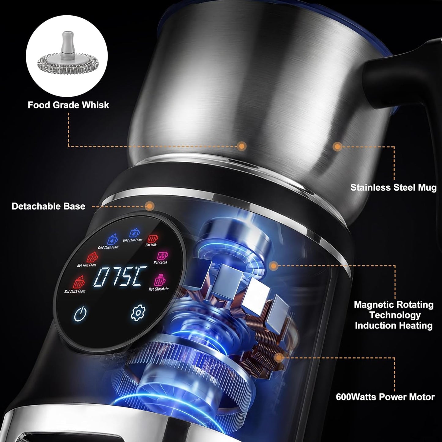 Espumador leche 7en1 acero inox 20.3oz control temperatura