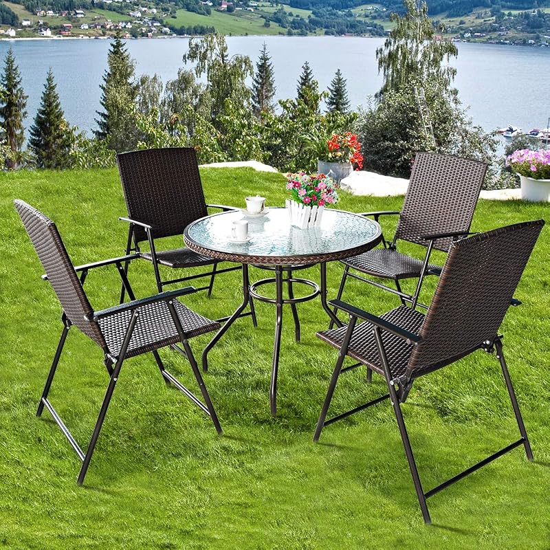 Silla ratán plegable color café 4 Uds para camping jardín