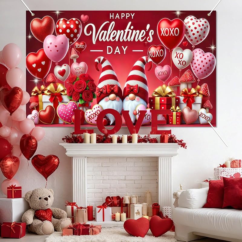 Cartel San Valentín globo corazón telón amor 71x43pulg poliéster