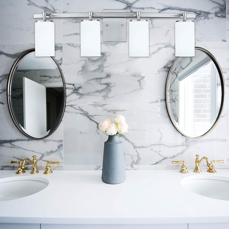 Lámpara pared 4 luces níquel cepillado baño decoración