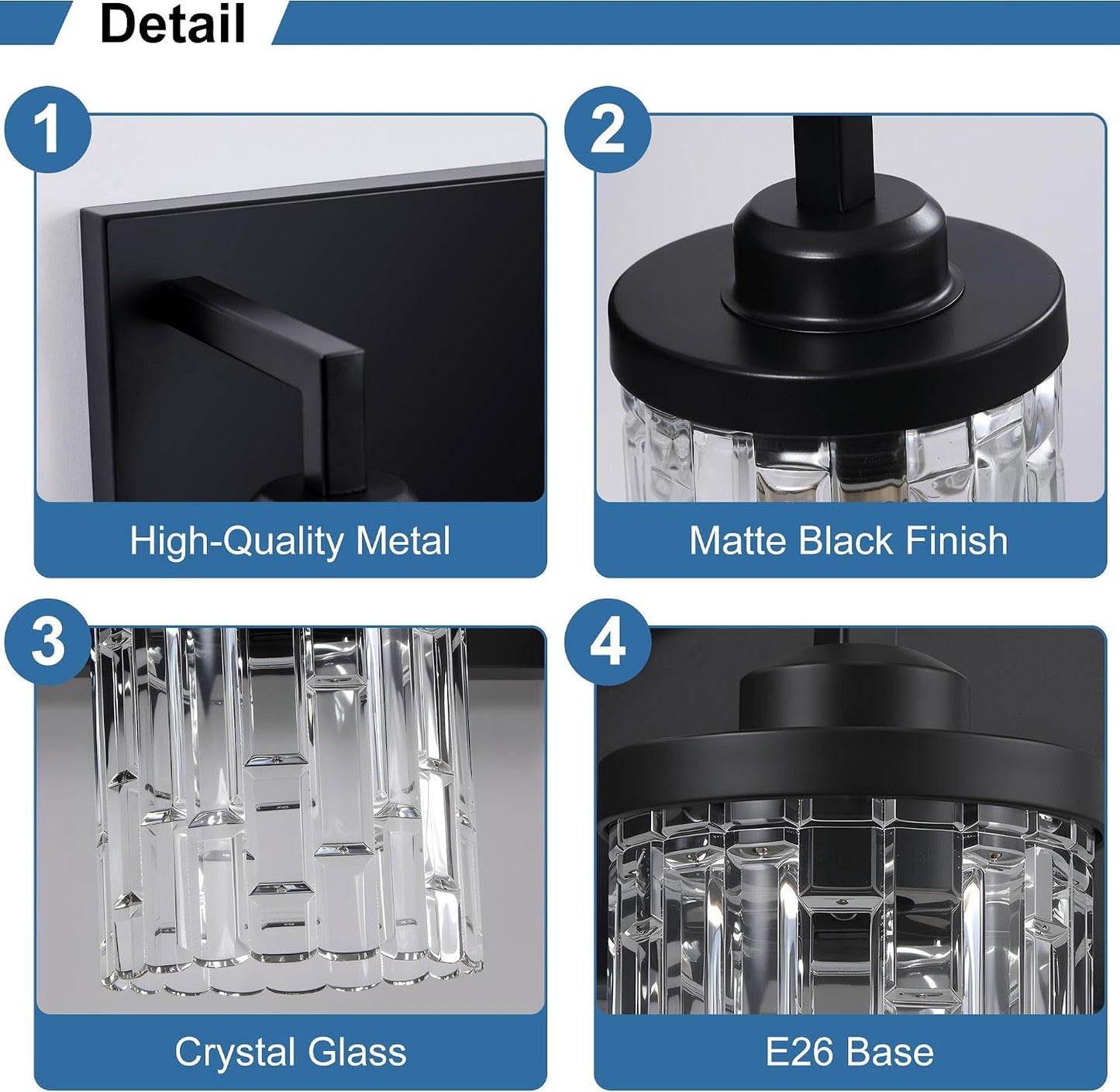Lámpara tocador 4 luces cristal moderno negra rústica