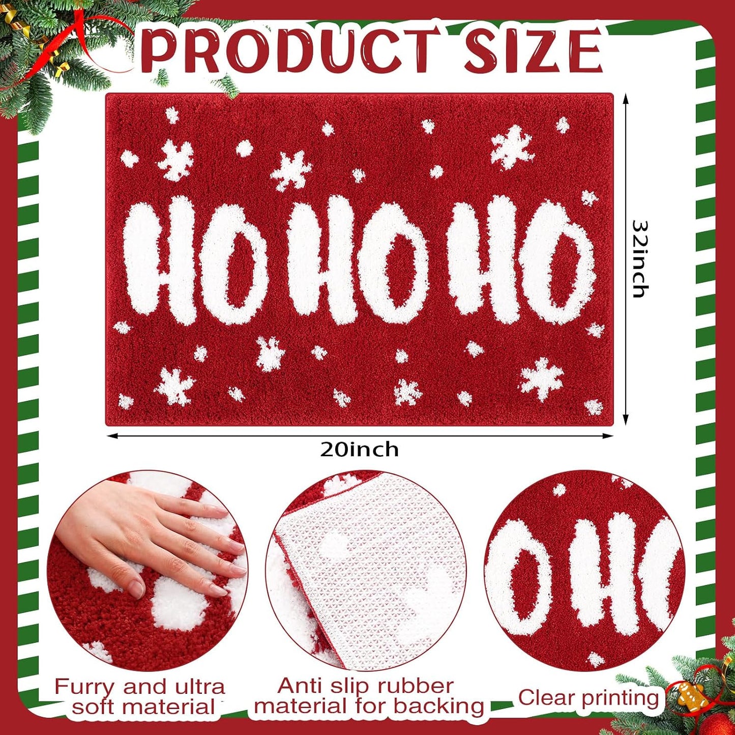 Tapete baño navidad antiderrap 20x32pulg rojo