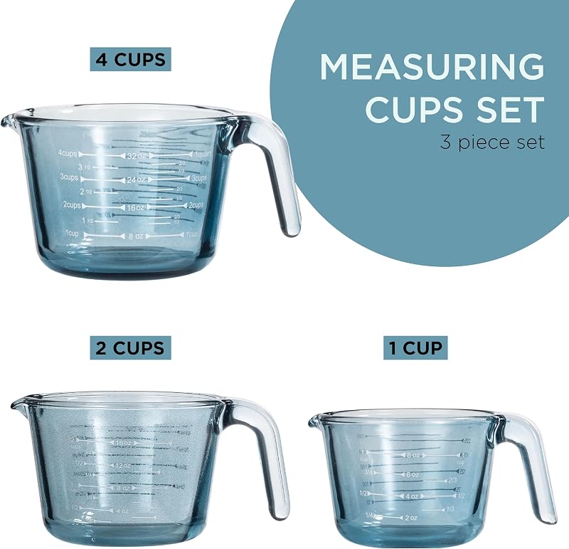 Tazas medidoras vidrio azul para cocinar y hornear