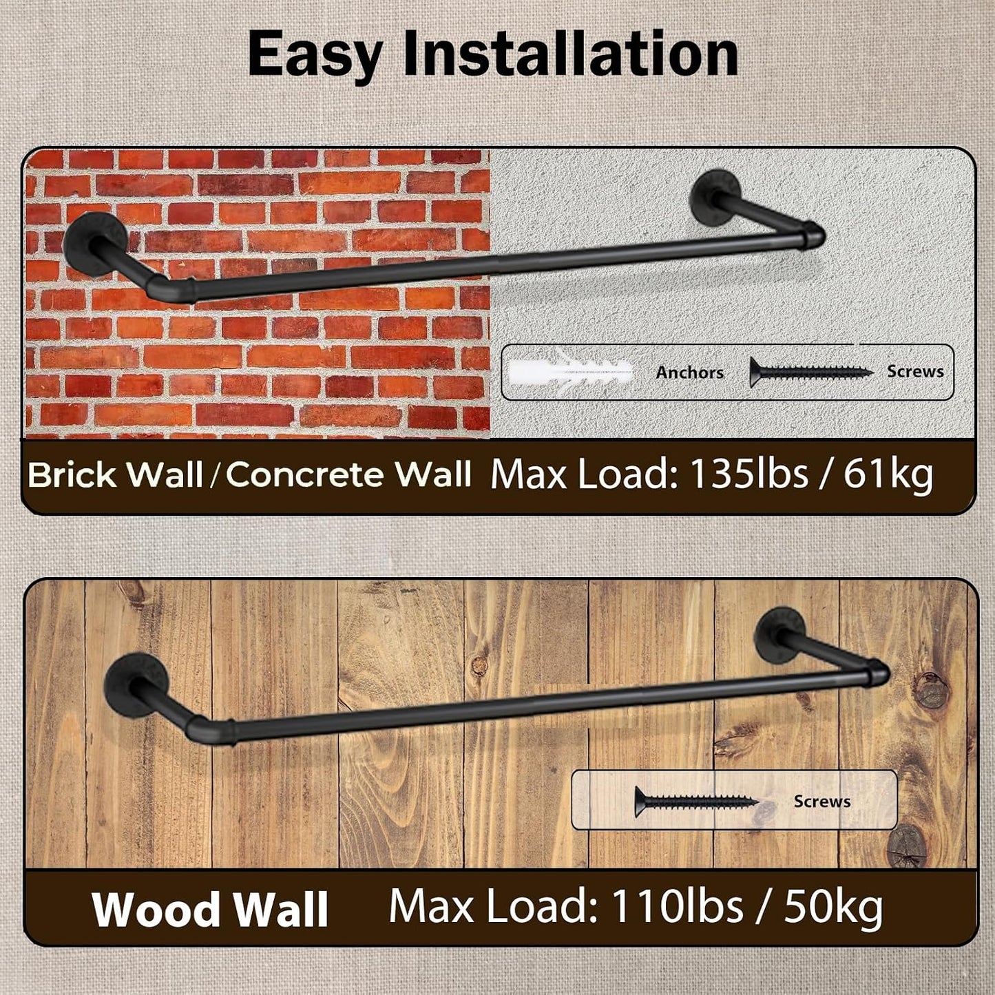 Perchero pared hierro 21" multiusos almacenamiento