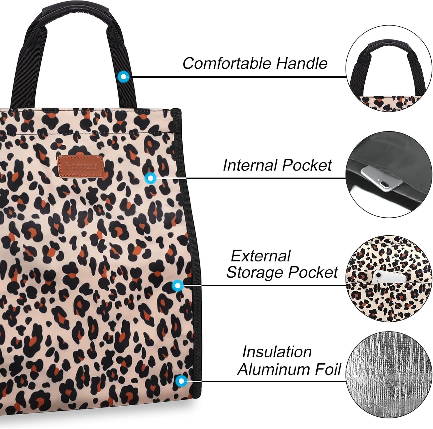 Bolsa almuerzo mujer aislada reutiliz. leopardo