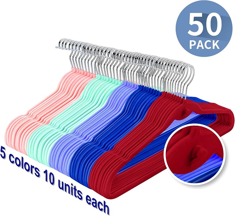 Perchas terciopelo 50uds antideslizantes 5 colores