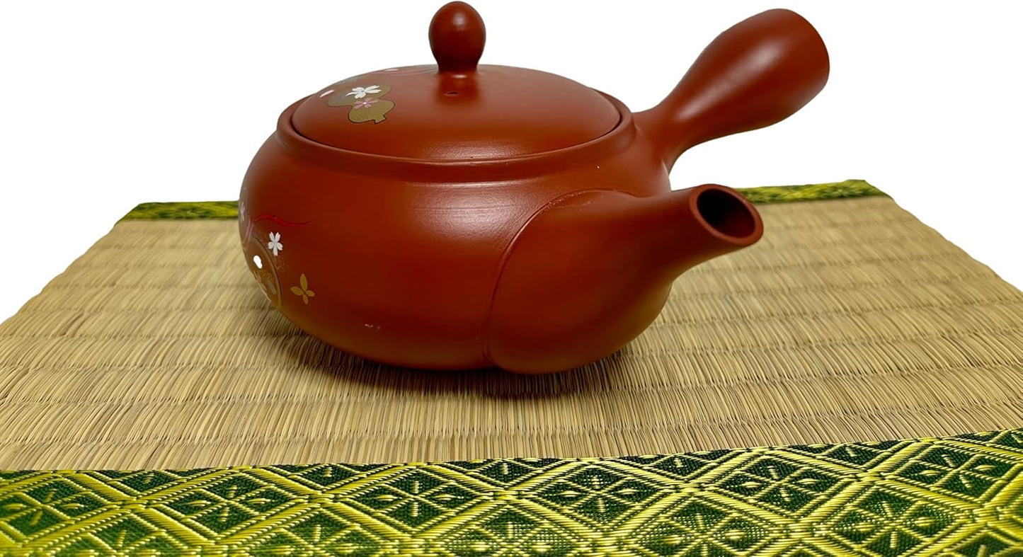 Tetera Kyusu Tokoname Roja 12oz Patrón Calabaza y Cerezo