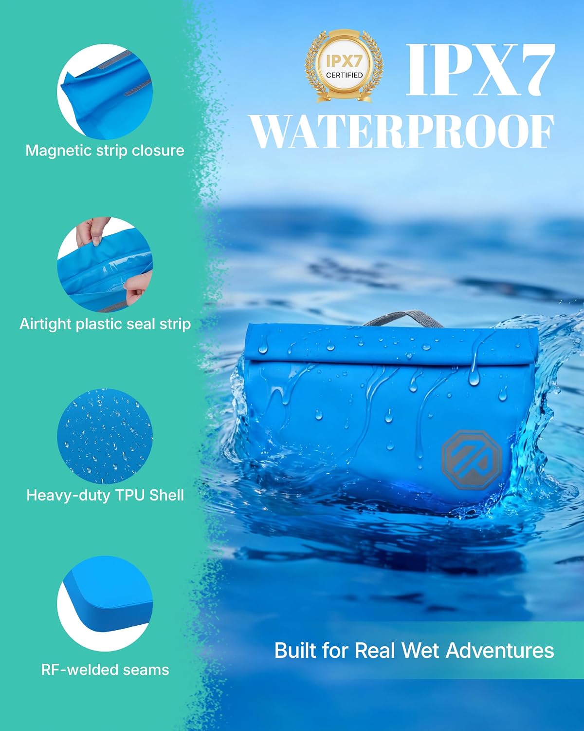 Riñonera impermeable IPX7 2.5L con cierre magnético