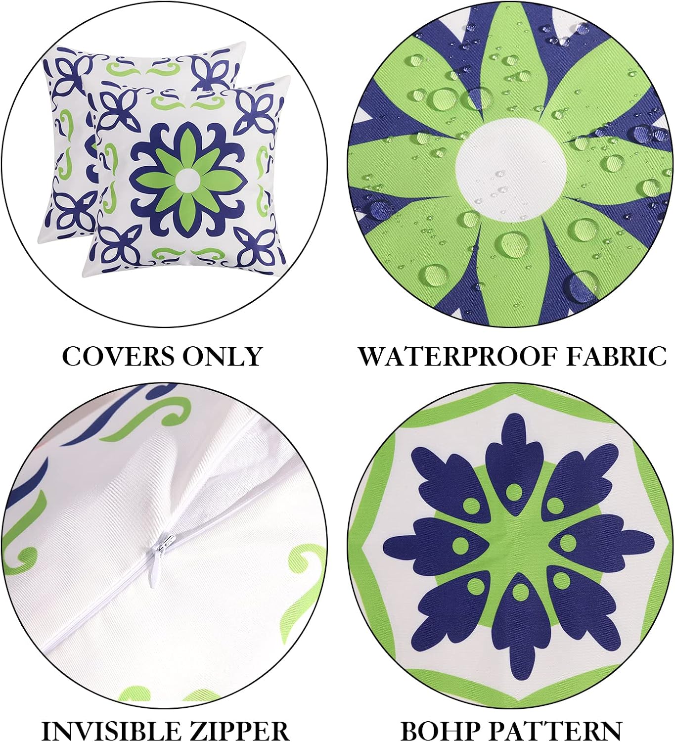 4 Pzas Fundas Almohada 18x18" Estampado Azul