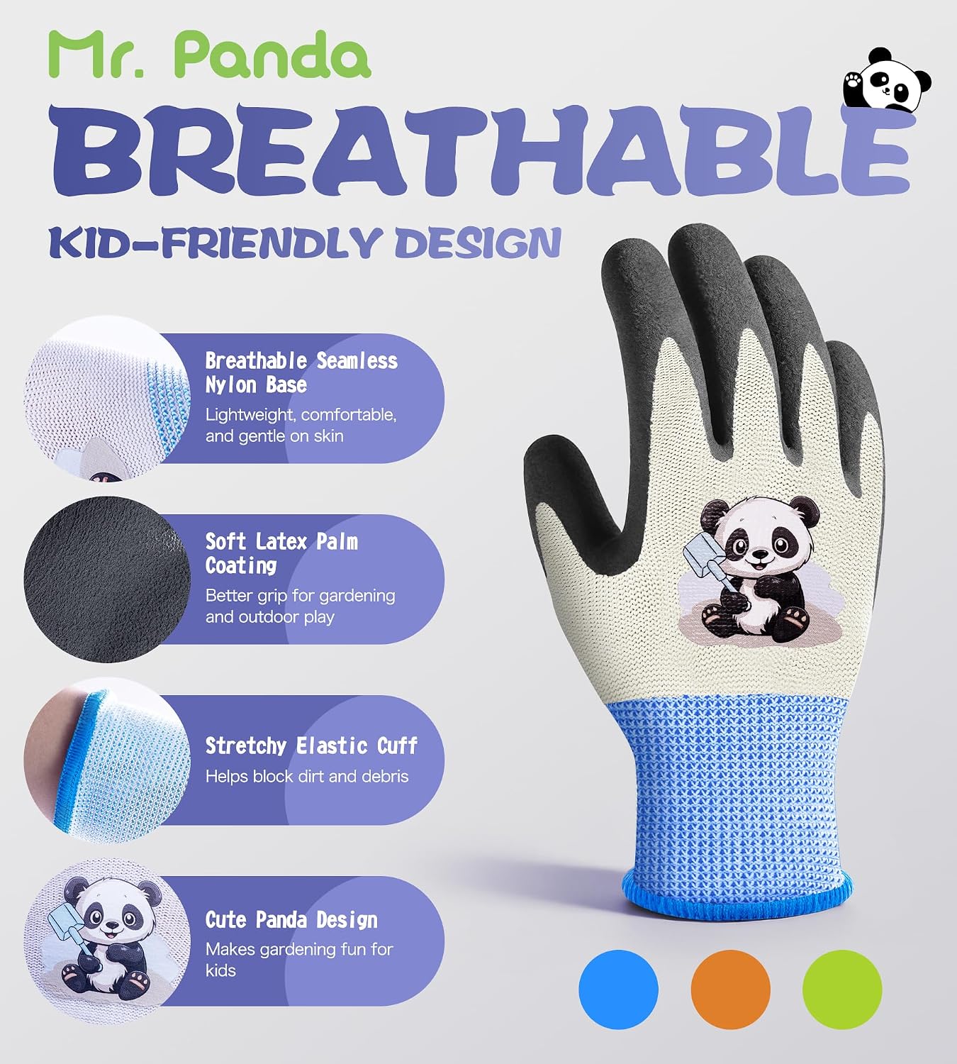3 Pzas Guantes Jardinería Niños 2-4 Años Revestimiento Goma