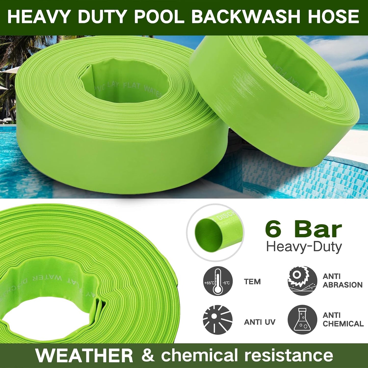 Manguera retrolavado piscina 2''x50ft con abrazaderas