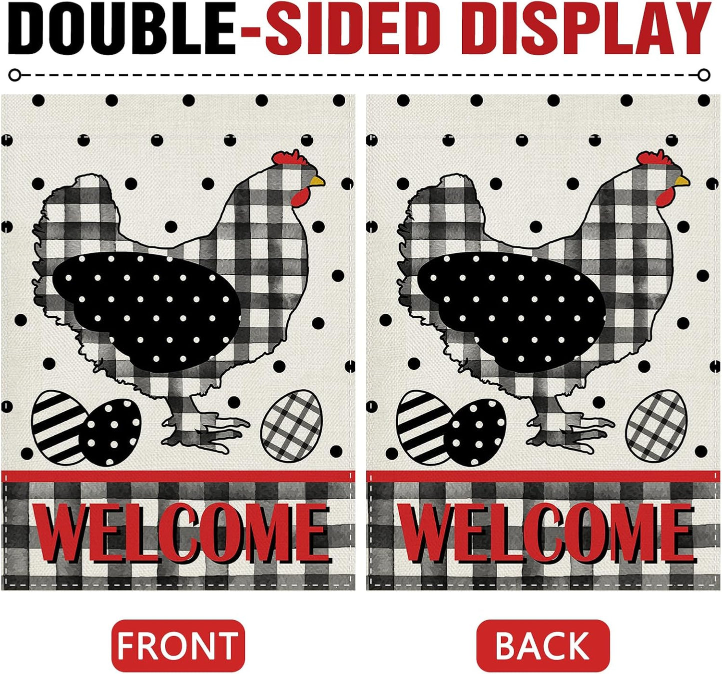Bandera decorativa jardín huevos gallina búfalo cuadros doble cara
