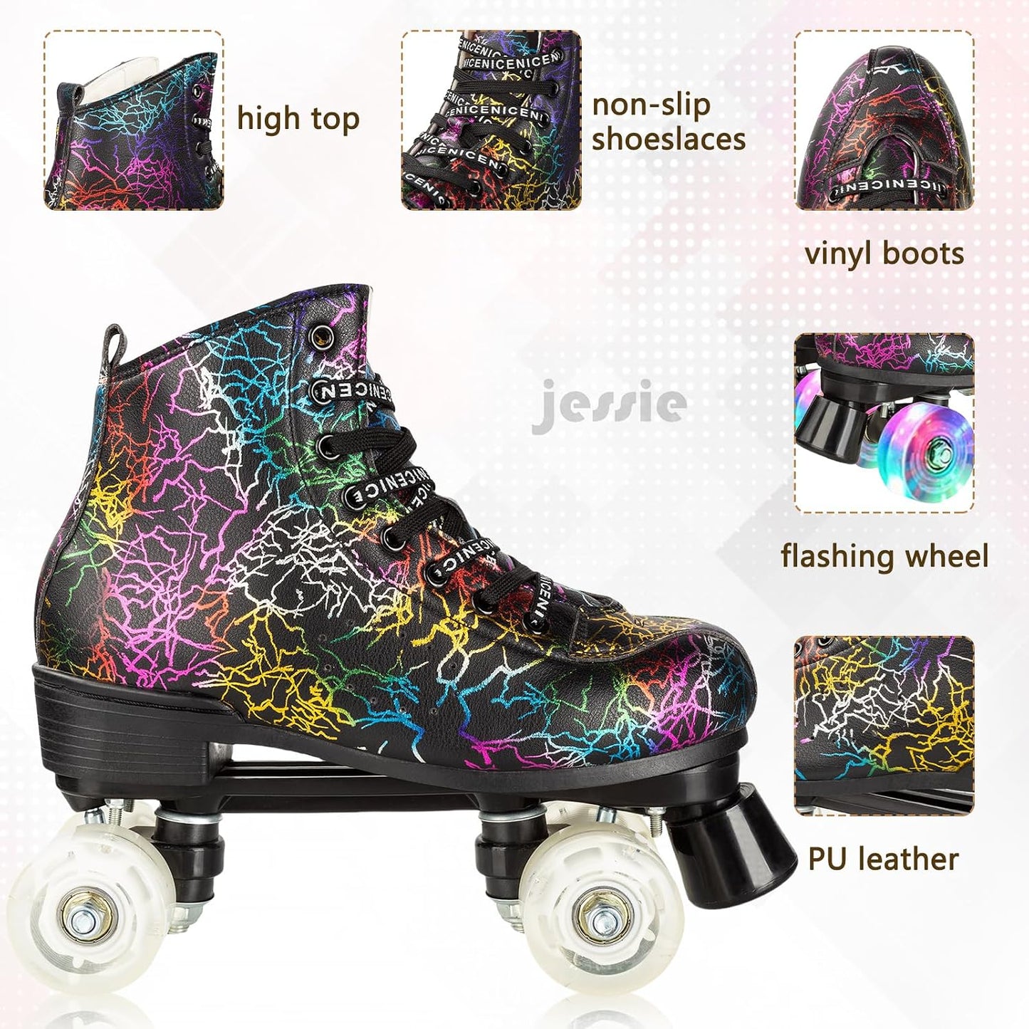 Patines Quad Negros con Ruedas Iluminadas para Adultos