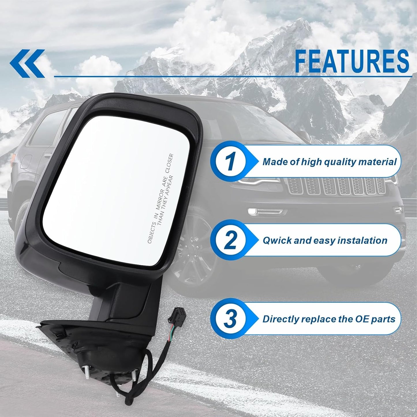 Espejo lateral Jeep Grand Cherokee 11-22 plegable manual
