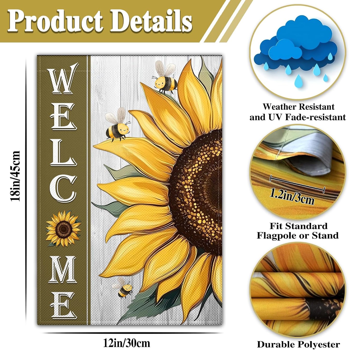 Banderas jardín doble cara 12x18pulg girasol abeja