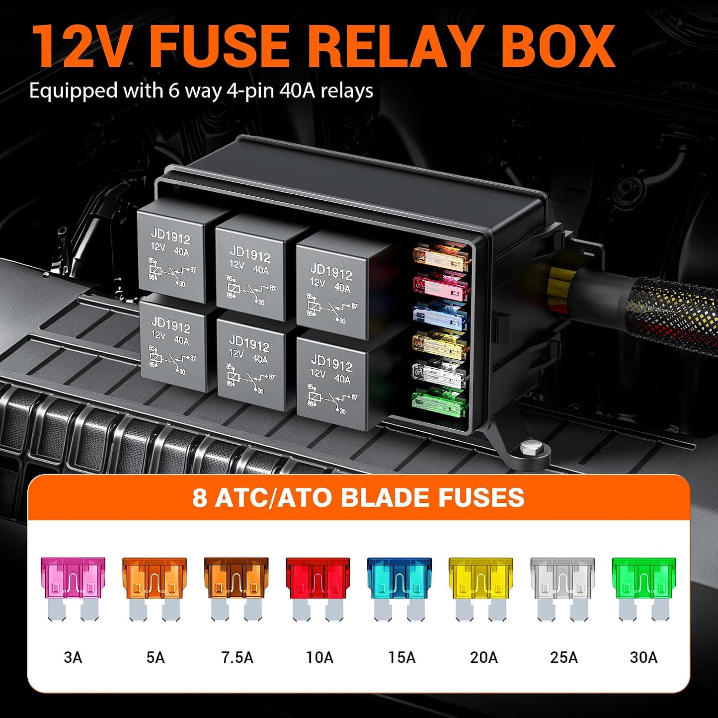 Caja relé impermeable 12v 6 ranuras ATC/ATO automóvil barco