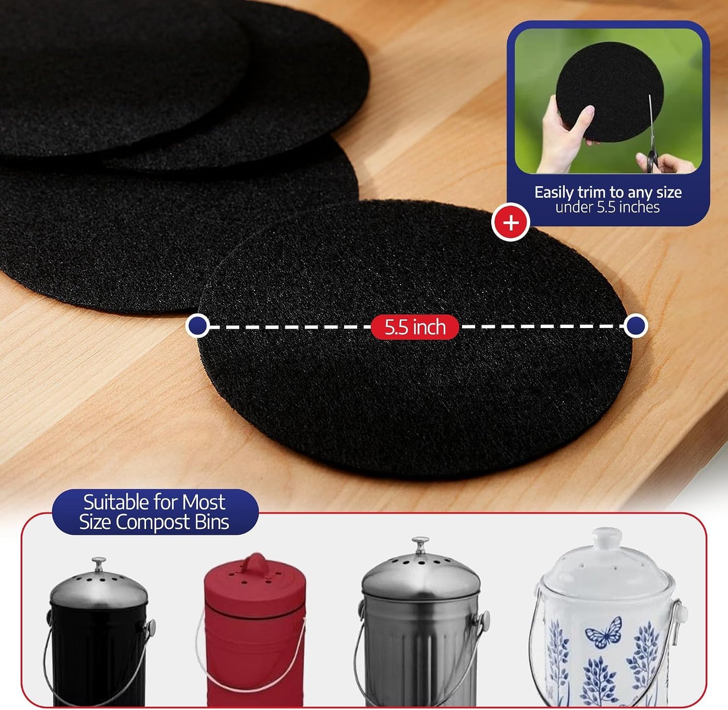 Discos filtro carbón activado para cubo compost 3 Uds