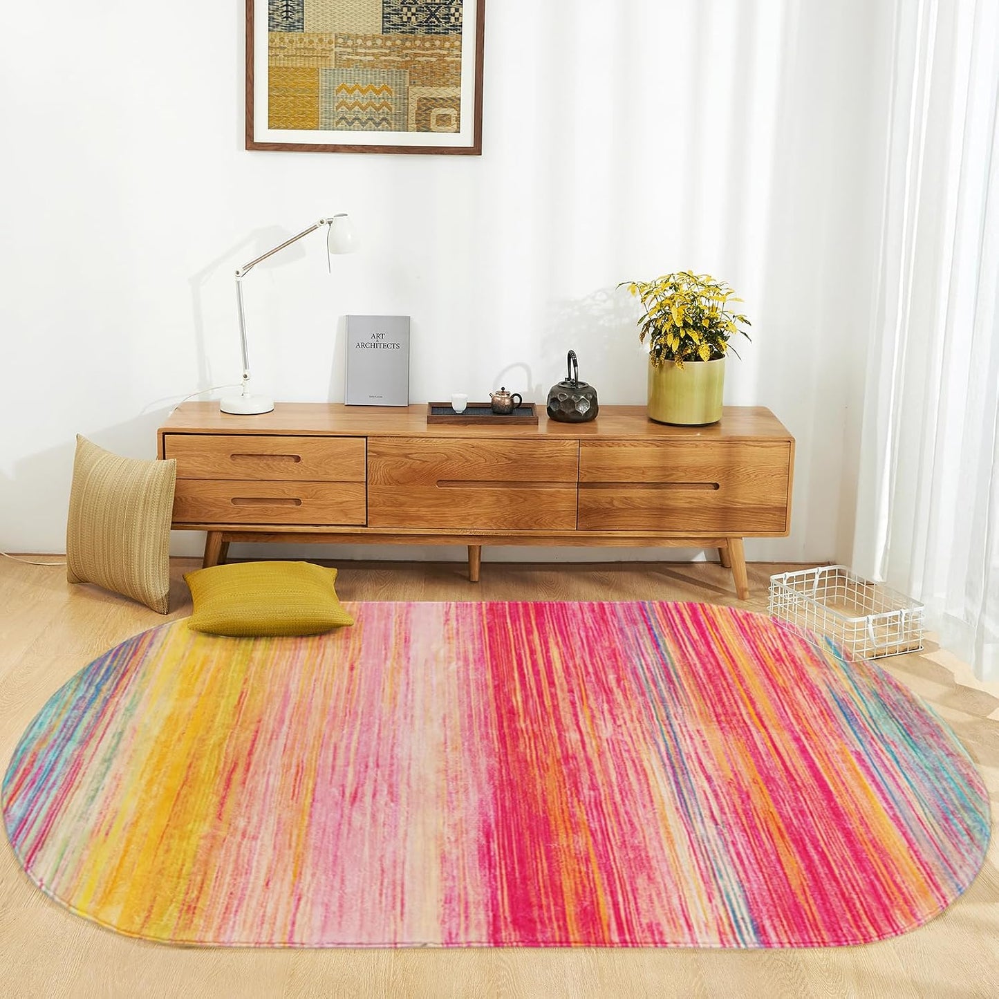 Alfombra ovalada para niños 5x7ft lavable suave a rayas