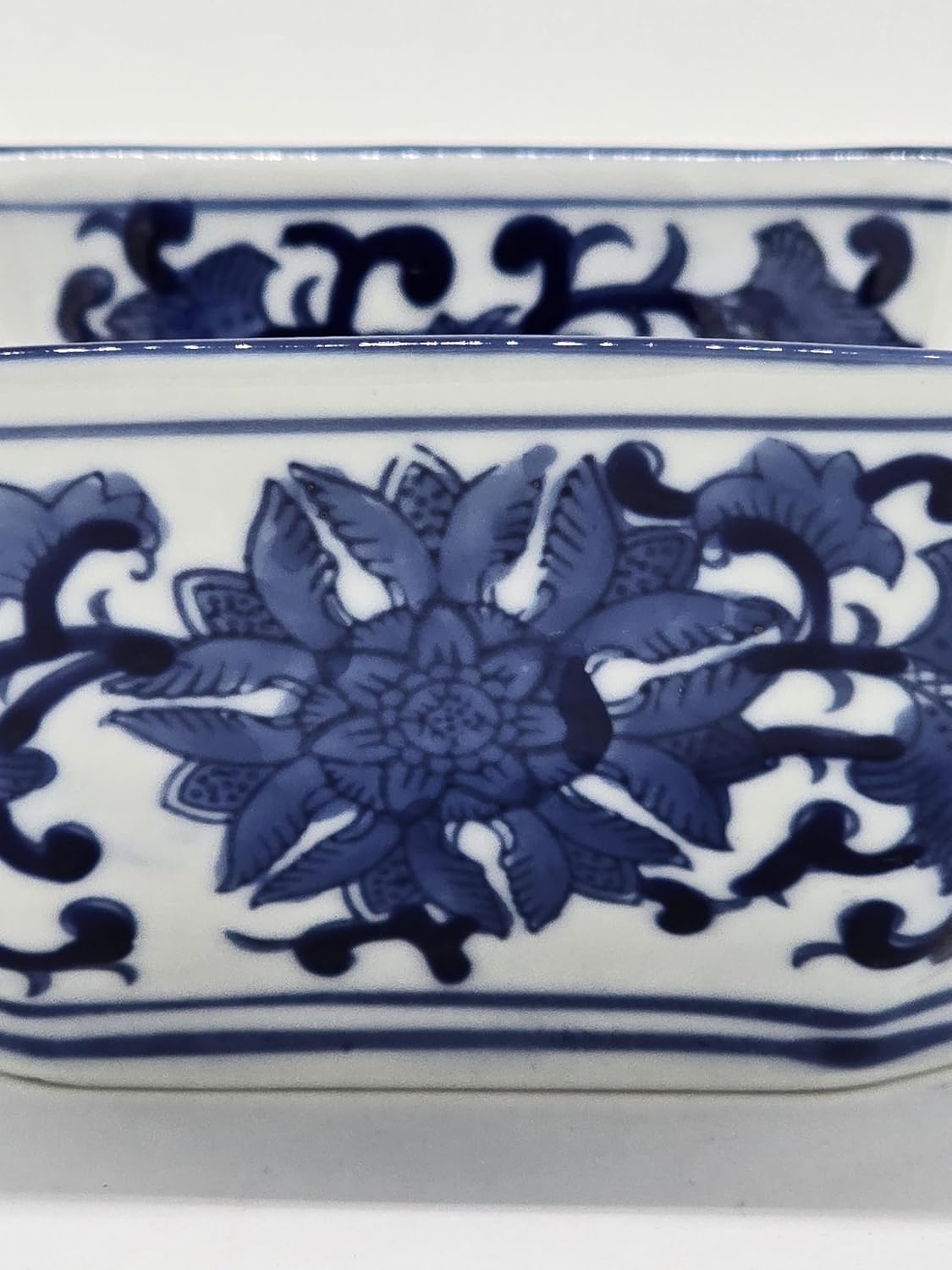 Cuencos octágono largo azul y blanco 7pulg ensaladera