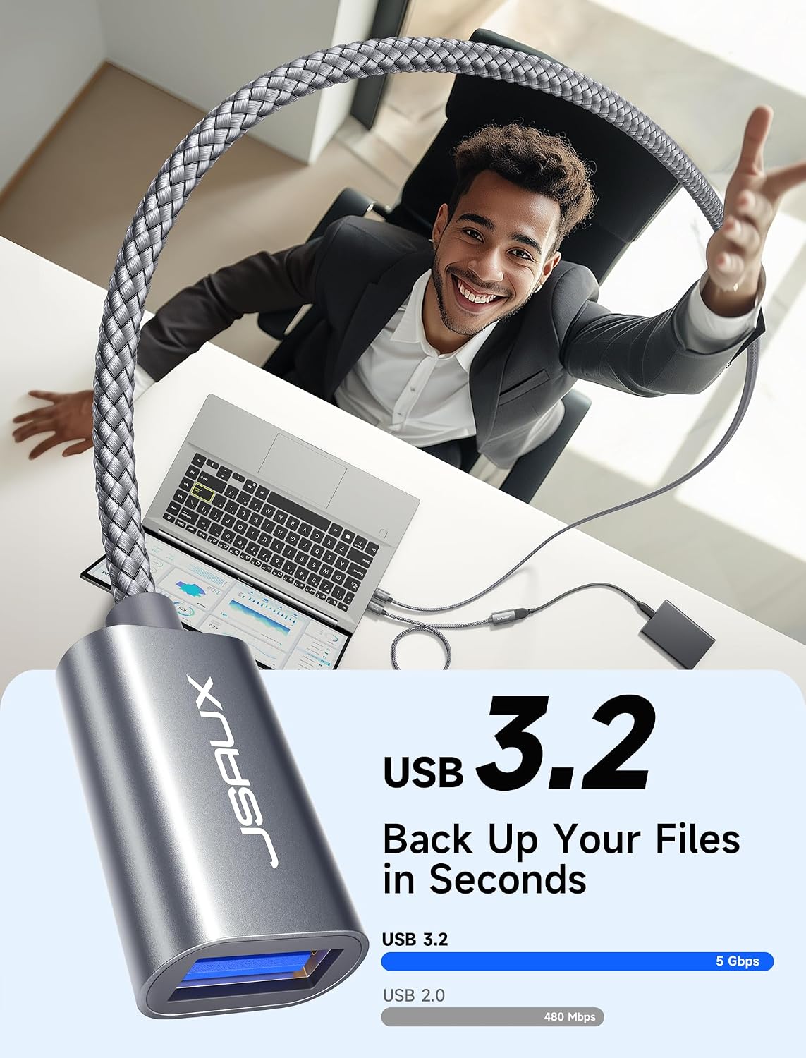 Cable USB 3.0 extensión 10ft material trenzado
