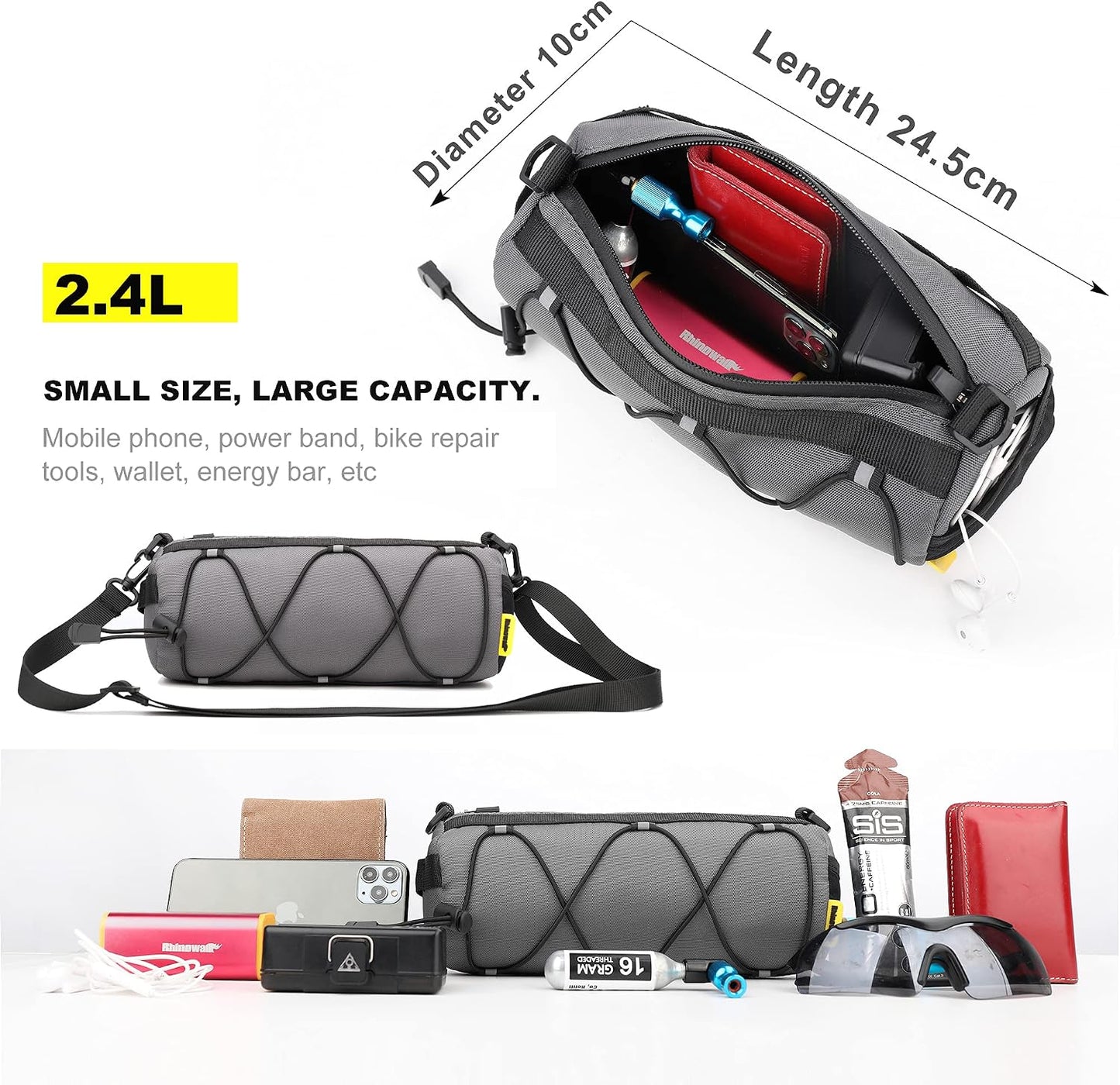 Bolsa manillar bicicleta correa hombro gris