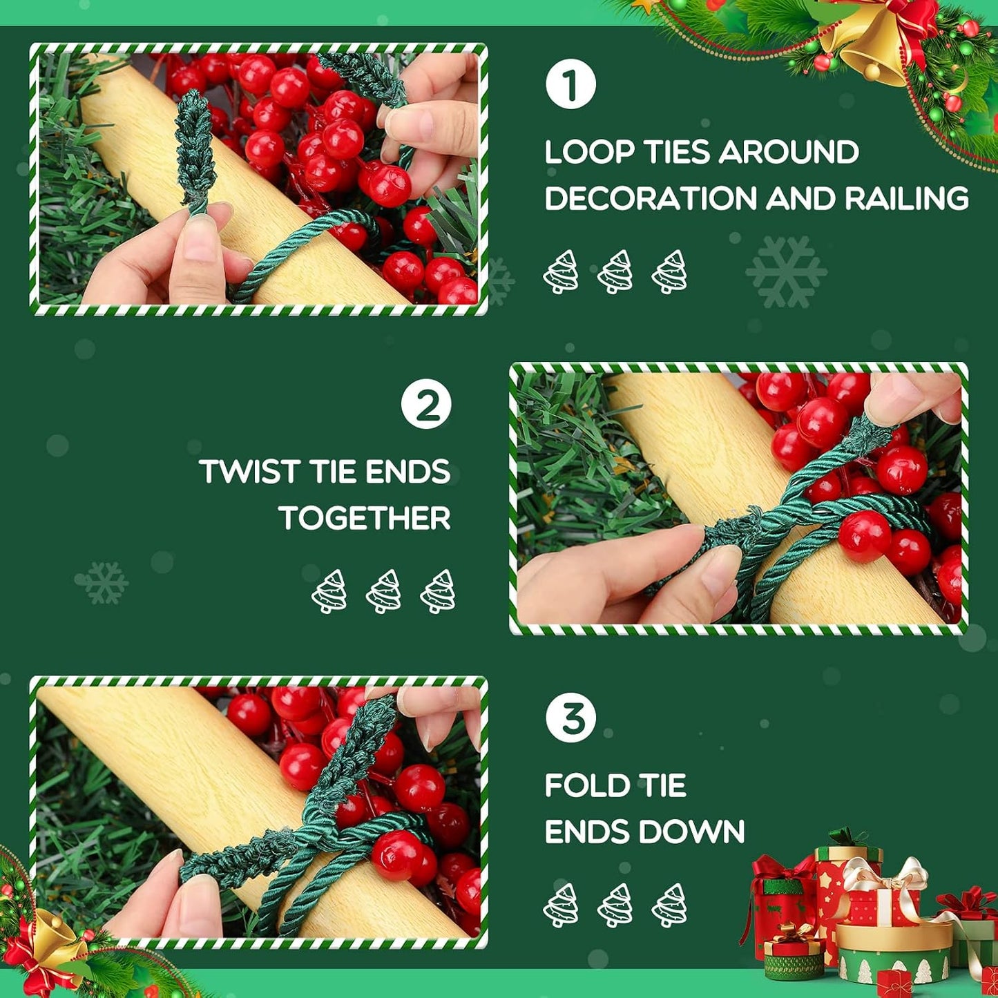 16 Pzas Lazos Twist Navidad 20pulg Reutilizables Barandilla