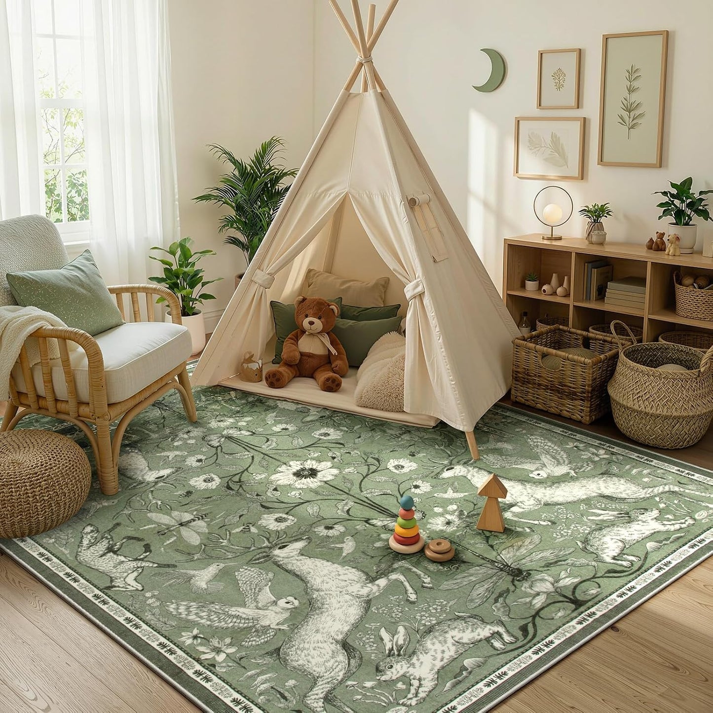 Alfombras bohemias animales 5x7ft sala verde antiderrap