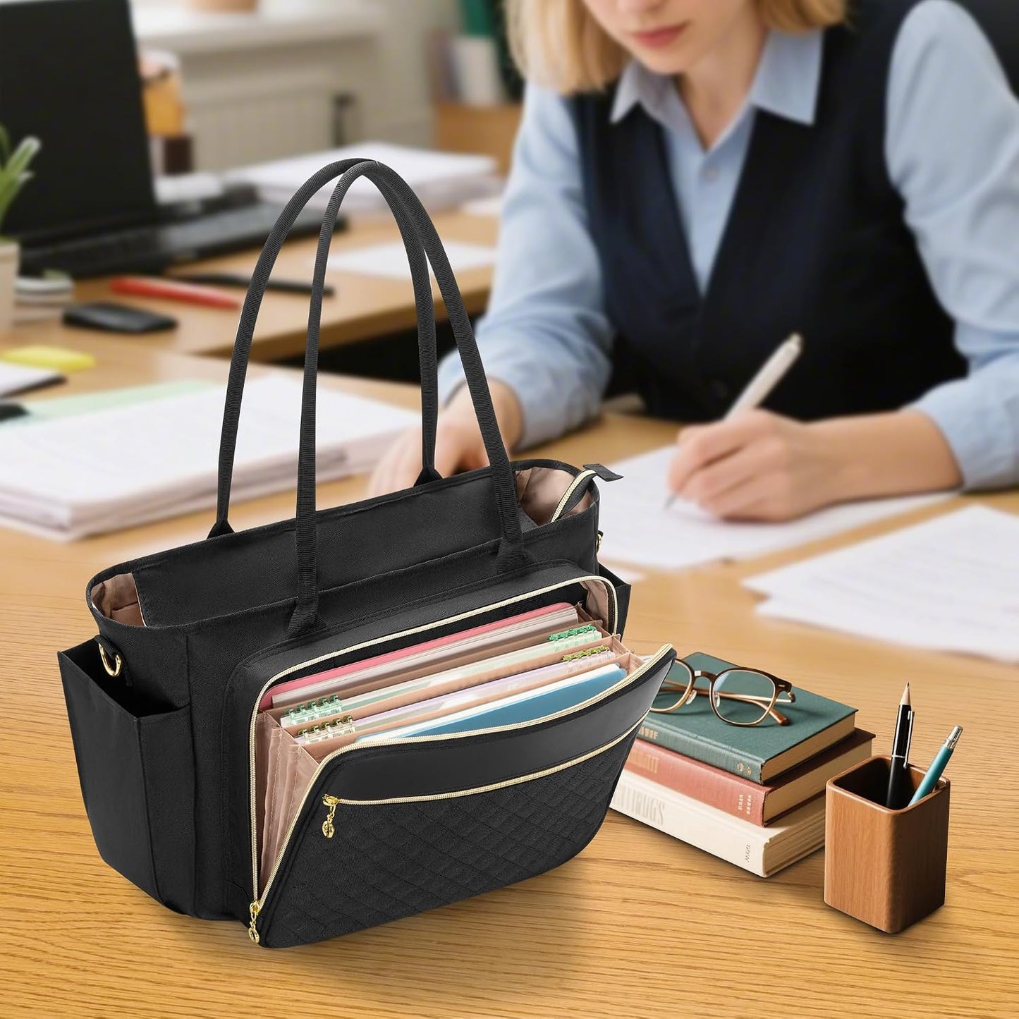 Bolso profesora lona bolsillo acordeón 15.6pulg negro