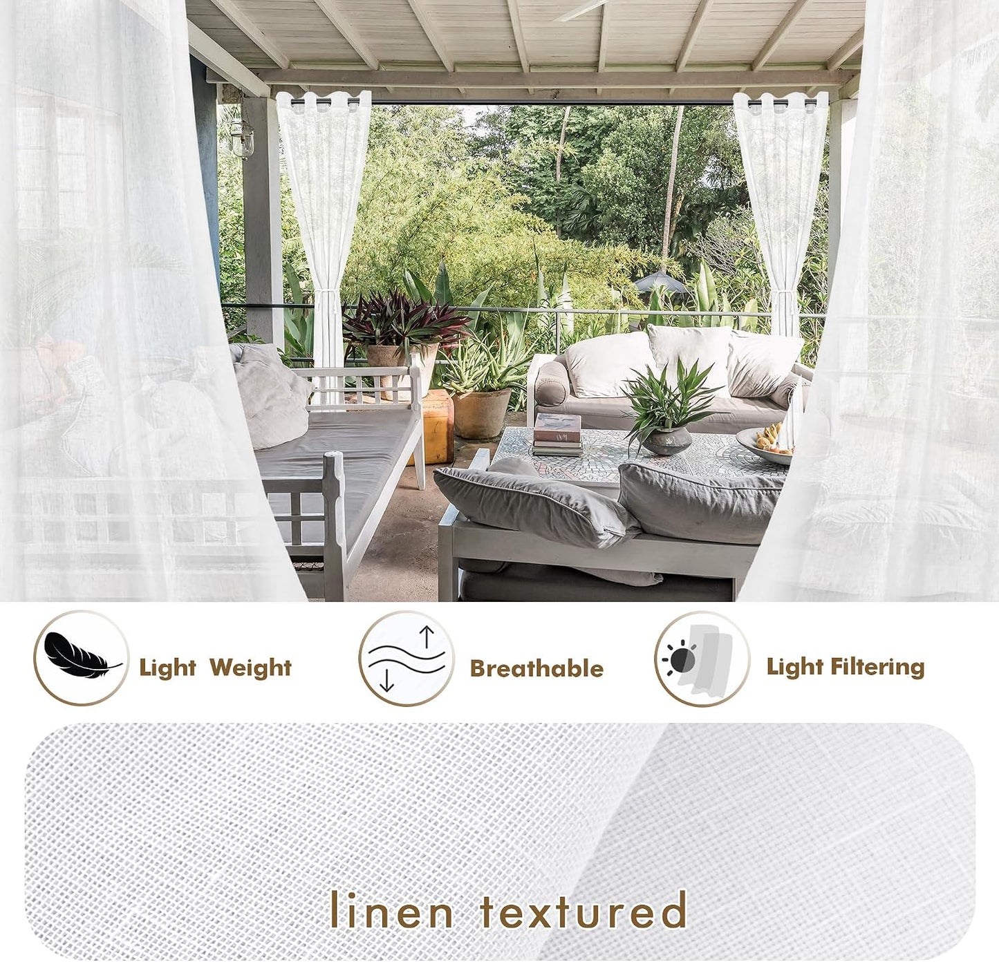 Cortinas transparentes blancas impermeables para porche